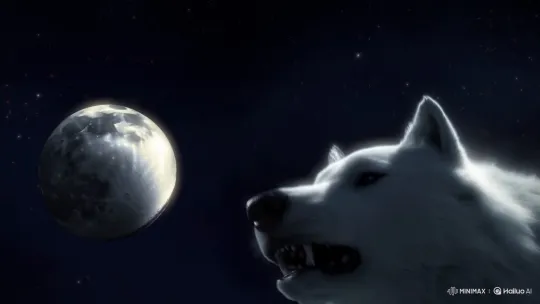 White Wolf Devours Moon, Galaxies Form in Its Belly – AI Generated Video | Hailuo AI