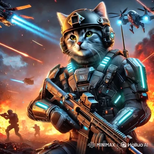 Feline Warrior in Futuristic Battlefield – AI Generated Video | Hailuo AI