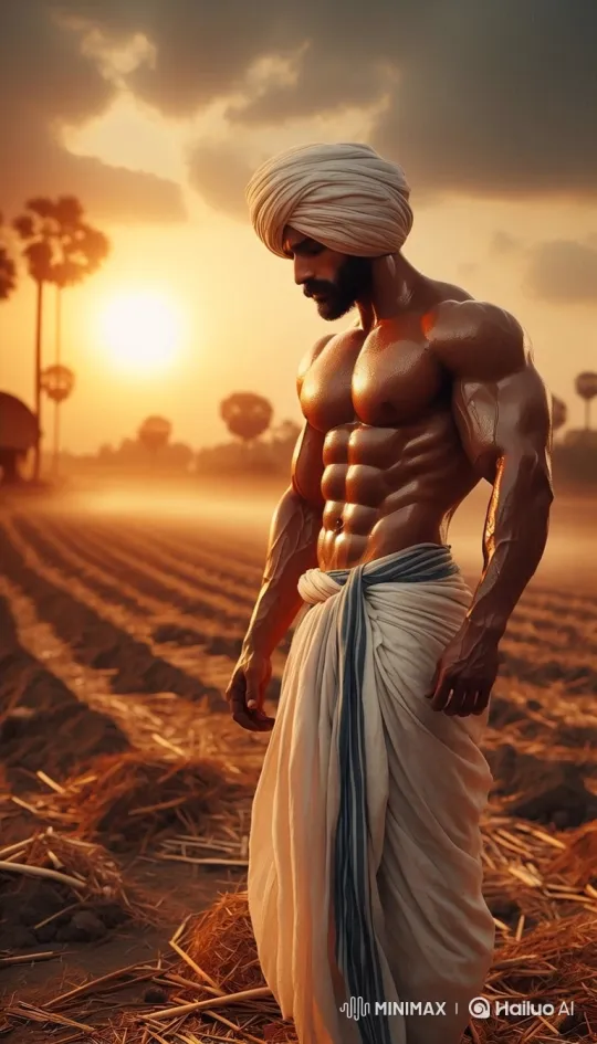 Muscular Farmer Exhales Exhaustion at Sunset – AI Generated Video | Hailuo AI