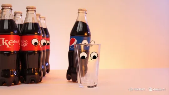 Cartoon Glass Prefers Coke No Sugar Over Pepsi – AI Generated Video | Hailuo AI