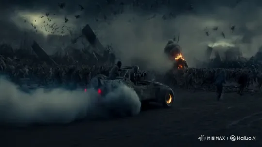 Post-Apocalyptic Chase: Car with Gunner vs. Zombies – AI Generated Video | Hailuo AI
