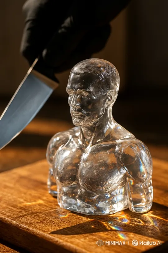 Glass Sculpture with Knife: Dynamic Light Play – AI Generated Video | Hailuo AI