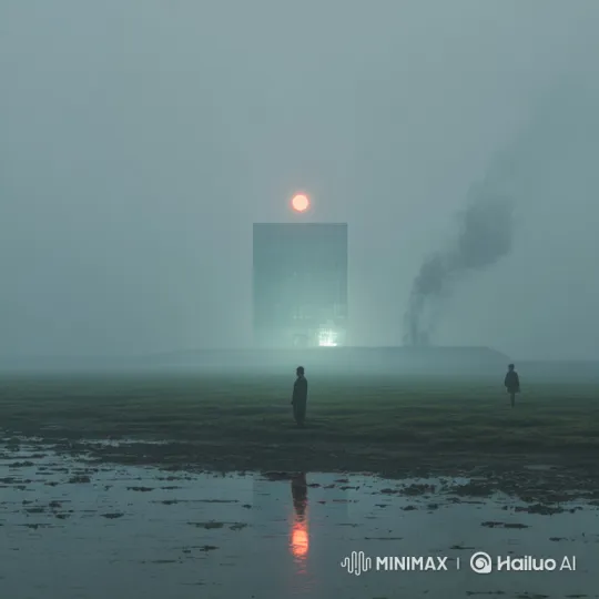 Mystical Journey Towards a Monolithic Building in Fog – AI Generated Video | Hailuo AI