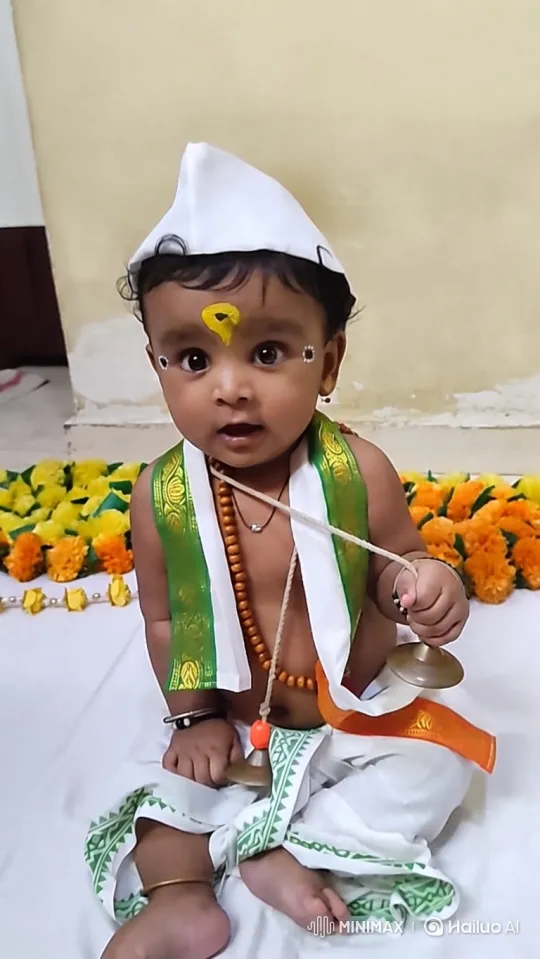 Adorable Baby in Traditional Attire with Cymbals – AI Generated Video | Hailuo AI