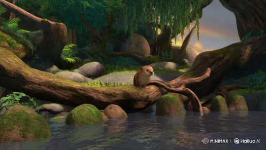 River Otter's Journey: From Forest Stream to Open Ocean – AI Generated Video | Hailuo AI