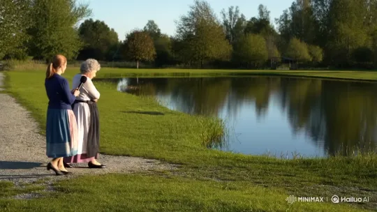 Grandmother Jumps into Lake During Odd Interview – AI Generated Video | Hailuo AI