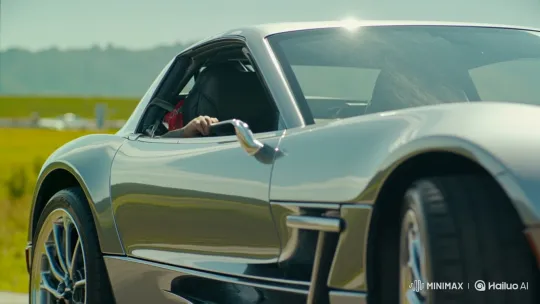 Silver Sports Car Drive on Open Road – AI Generated Video | Hailuo AI