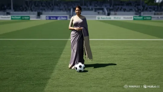 PM Sheikh Hasina Kicks Football on Stadium Field – AI Generated Video | Hailuo AI
