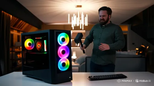 Man Destroys High-End Gaming PC Violently – AI Generated Video | Hailuo AI