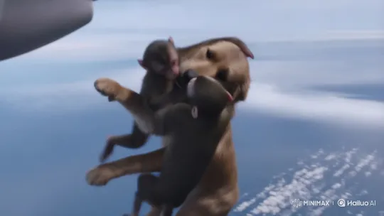 Dog and Monkey in Sky Battle Mid-Plunge – AI Generated Video | Hailuo AI