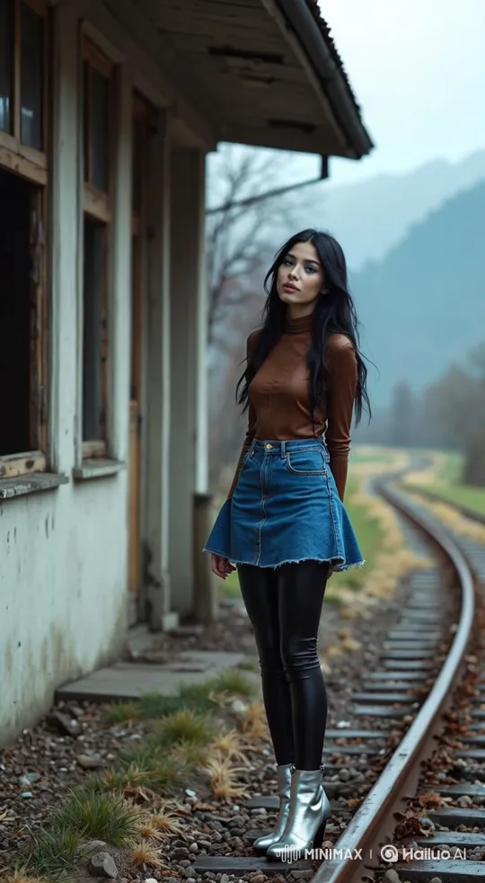 Young Woman Explores Abandoned Train Station – AI Generated Video | Hailuo AI