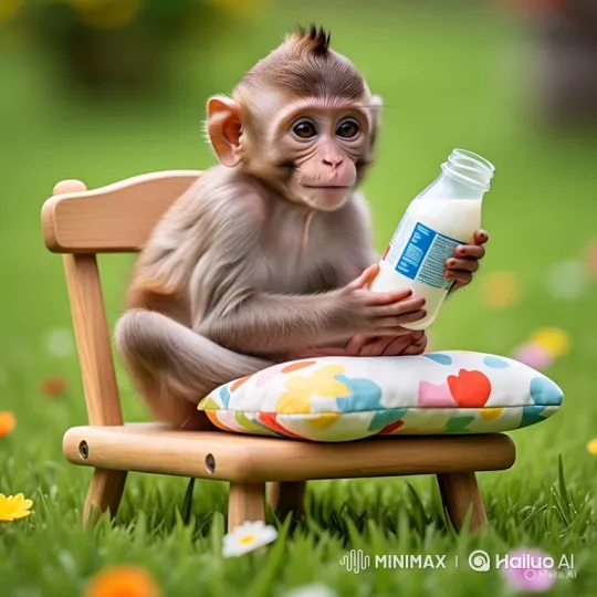 Adorable Baby Monkey Suckles Milk in Nature – AI Generated Video | Hailuo AI