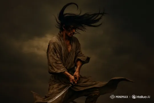 Warrior's Determination: A Dramatic Stand Against the Storm – AI Generated Video | Hailuo AI