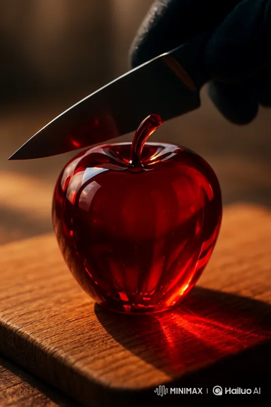 Dramatic Shattering of a Glass Apple on Wooden Board – AI Generated Video | Hailuo AI