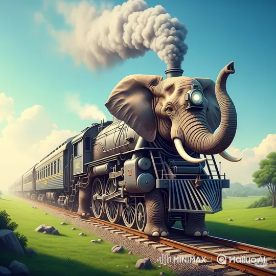 Fantasy Elephant-Train Collides with Distressed Airplane – AI Generated Video | Hailuo AI