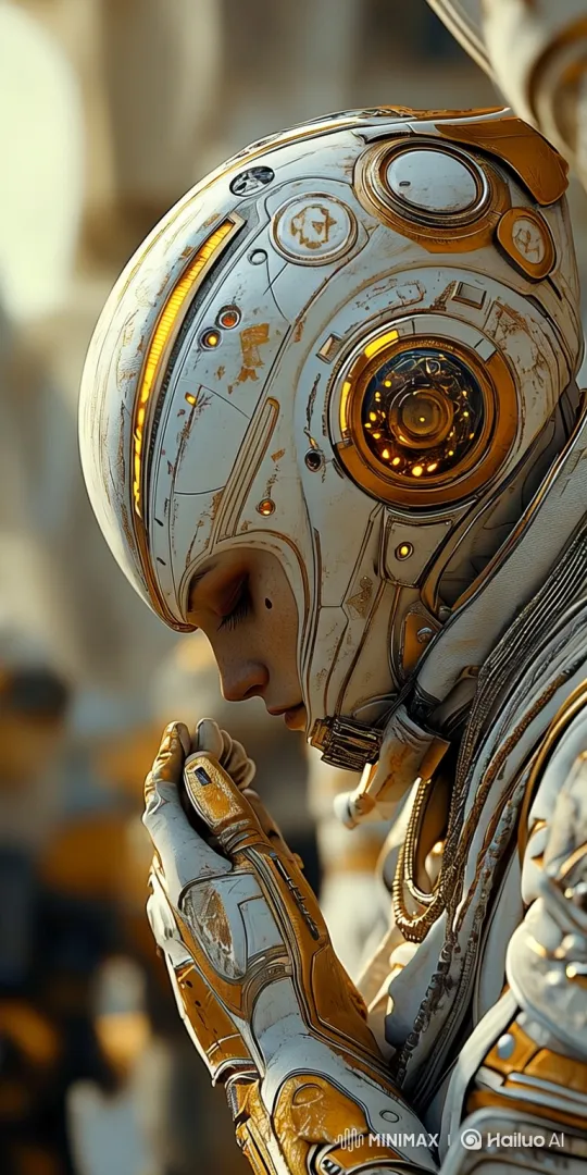 Woman in Futuristic Helmet Contemplates with a Tear – AI Generated Video | Hailuo AI