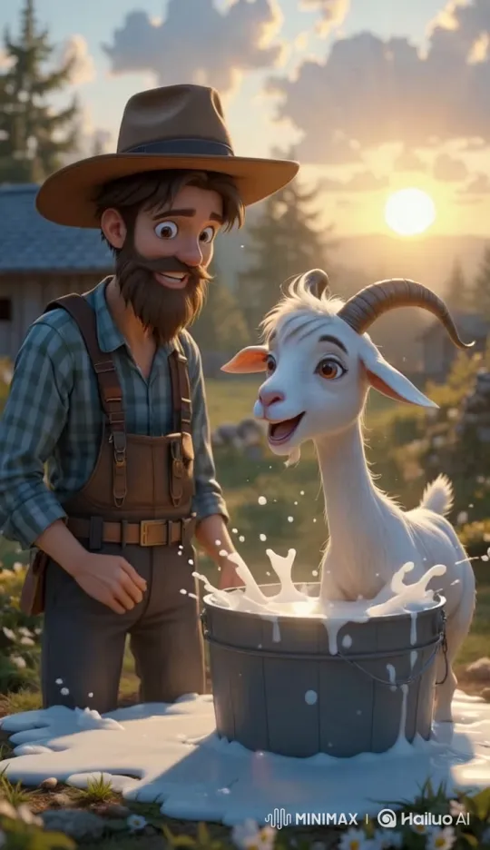 Farmer Surprised by Abundant Goat Milk – AI Generated Video | Hailuo AI