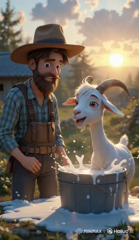 Farmer and Goat Share a Joyful Morning – AI Generated Video | Hailuo AI