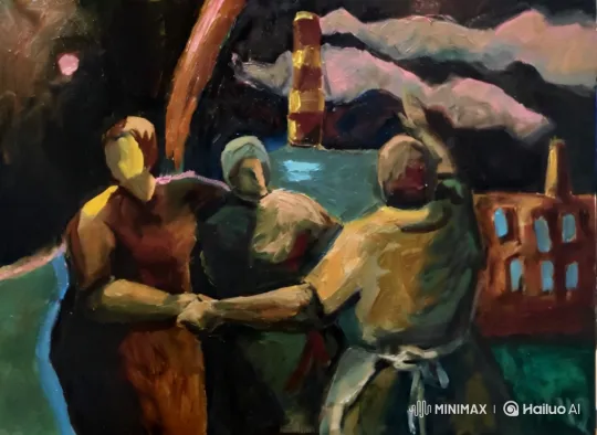 Artistic Fusion of Industry and Mythology in a Painterly Video – AI Generated Video | Hailuo AI