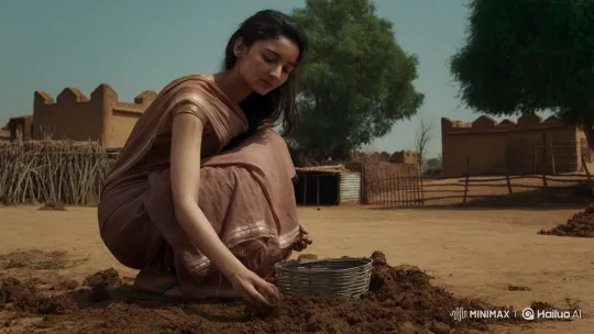 Alia Bhatt Collects Cow Dung in Rustic Village Setting – AI Generated Video | Hailuo AI
