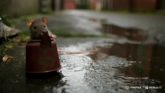 Resilient Rat Drags Water Can in Damp Alley – AI Generated Video | Hailuo AI