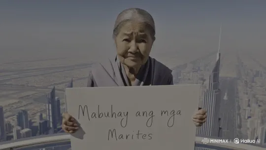 Elderly Filipina Woman Stands on Burj Khalifa with Pride – AI Generated Video | Hailuo AI