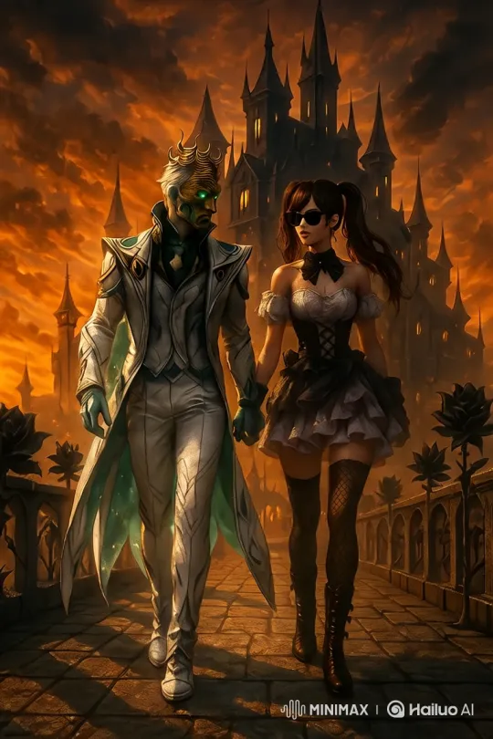 Fantastical Couple Walks Towards Camera on Stone Bridge – AI Generated Video | Hailuo AI