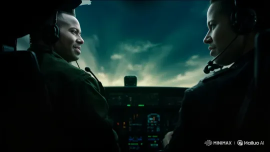Pilots in Cockpit Engage in Serious Discussion – AI Generated Video | Hailuo AI