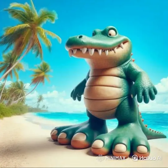 Alligator Hit by Falling Coconut on Tropical Beach – AI Generated Video | Hailuo AI