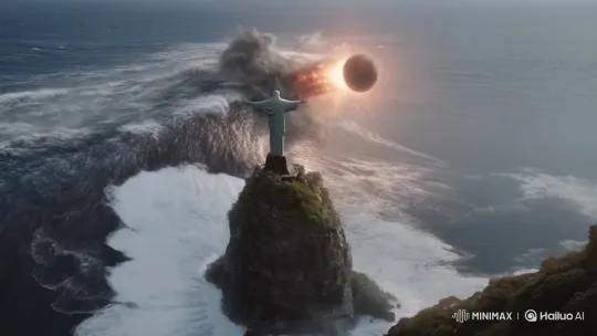 Meteor Strike Creates Giant Wave Over Rio's Christ Statue – AI Generated Video | Hailuo AI