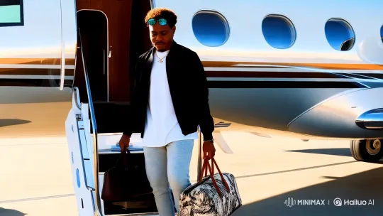 Stylish Man Transitions from Private Jet to GLE Car – AI Generated Video | Hailuo AI