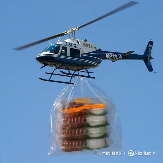 Helicopter Transporting Giant Bread Piece – AI Generated Video | Hailuo AI