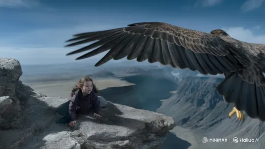 Eagle Heroically Rescues Girl from High Cliff – AI Generated Video | Hailuo AI