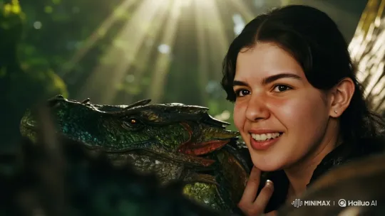 Girl and Dragon Share Intimate Bond in Enchanted Forest – AI Generated Video | Hailuo AI