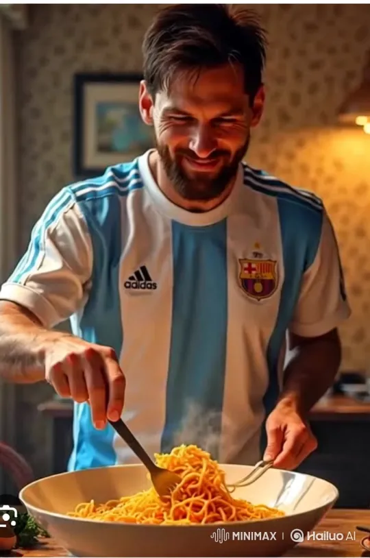 Lionel Messi Joyfully Cooks Spaghetti in Kitchen – AI Generated Video | Hailuo AI