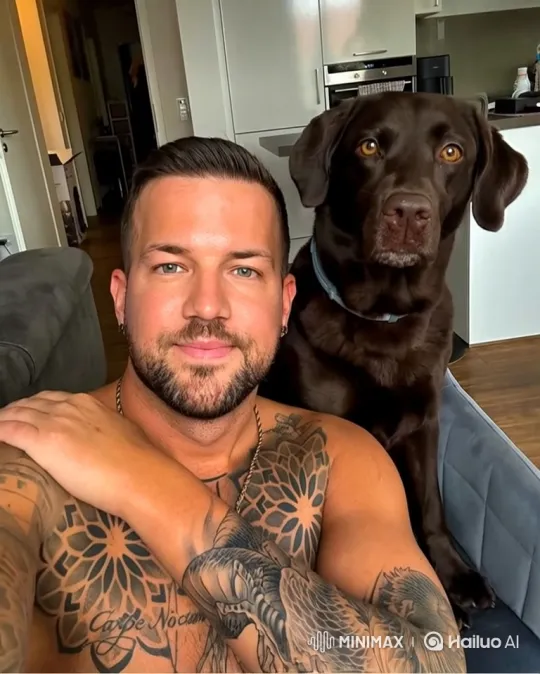 Mark and His Chocolate Labrador Share an Intimate Moment – AI Generated Video | Hailuo AI