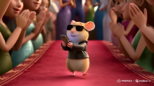 Hamster Walks Red Carpet in Sunglasses, Applauded by Crowds – AI Generated Video | Hailuo AI