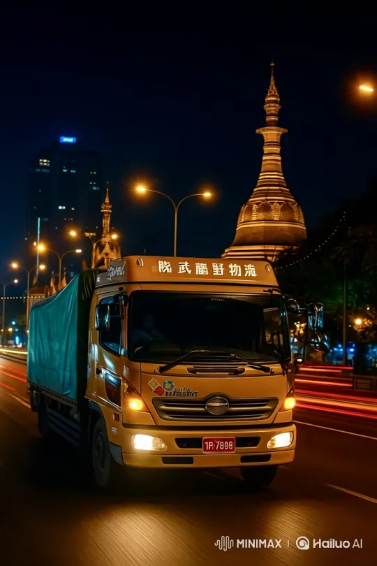 Night-time Drive of a Truck Through an Illuminated Cityscape – AI Generated Video | Hailuo AI