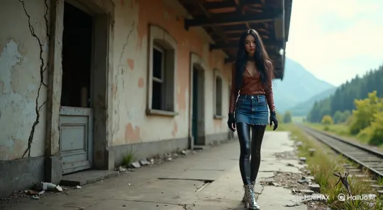 Young Woman Enters Abandoned Train Station – AI Generated Video | Hailuo AI