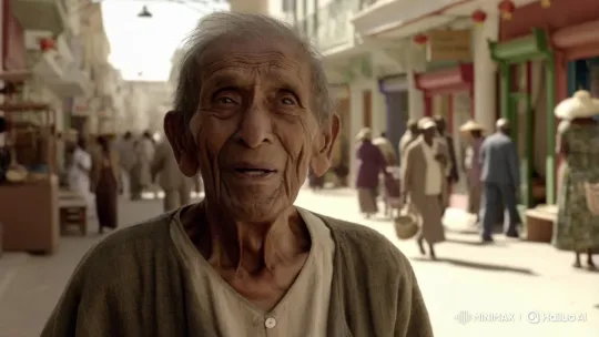 Elderly Man Reflects on Busy City Street – AI Generated Video | Hailuo AI