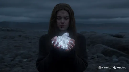 Person Releases Glowing Object in Bleak Landscape – AI Generated Video | Hailuo AI
