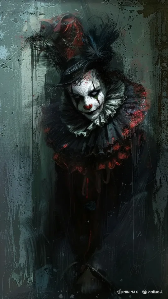 Sinister Clown's Terrifying Gaze in Dark Room – AI Generated Video | Hailuo AI
