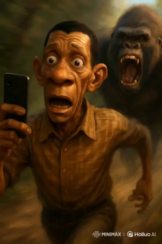 Júlio Escapes from Gorilla Chase – AI Generated Video | Hailuo AI