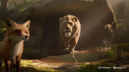 Cunning Fox Traps Old Lion in Dark Cave – AI Generated Video | Hailuo AI