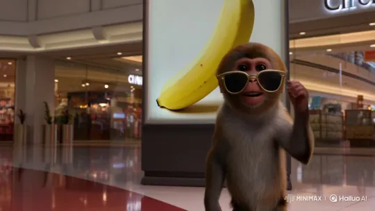 Monkey Cheeku Jumps at Banana Poster, Falls Comically – AI Generated Video | Hailuo AI