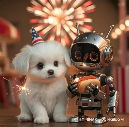 Puppy and Robot Share a Festive Hotdog – AI Generated Video | Hailuo AI