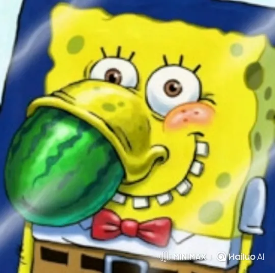SpongeBob Struggles with a Large Watermelon in His Mouth – AI Generated Video | Hailuo AI