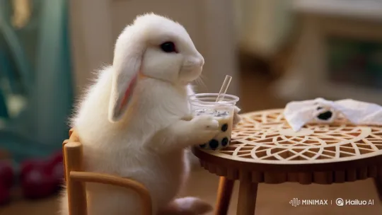 Fluffy Bunny Sips Boba Tea Like a Human – AI Generated Video | Hailuo AI