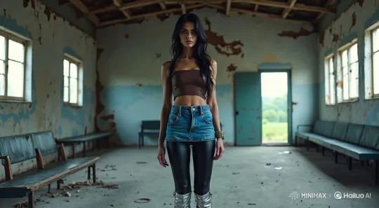 Young Woman Examines Abandoned Waiting Room – AI Generated Video | Hailuo AI
