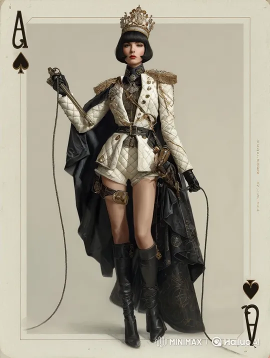 Regal Queen in Military Haute Couture Commands with Grace – AI Generated Video | Hailuo AI